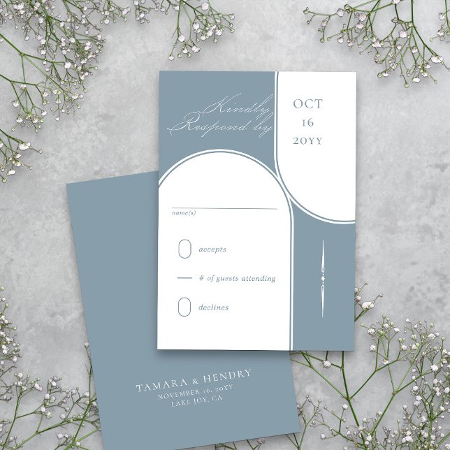Modern Arch Elegant Calligraphy Dusty Blue Bröllop OSA Kort (Dusty Blue RSVP card  from my Wedding Colors Collection)