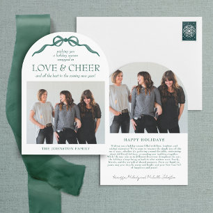 Modern Arch Elegant Grönt Bow Photo Helgdag Card Inbjudningar