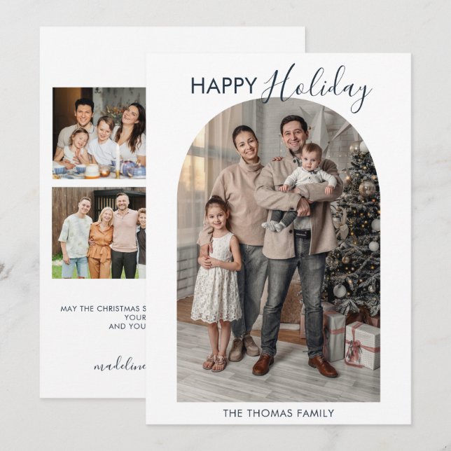 Modern Arch Family Photo Collage Helgdag Card Inbjudningar (Fram/baksida)