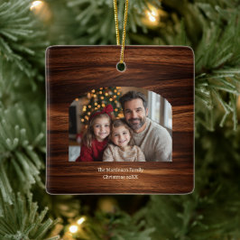 Modern Arch Family Photo Woodgrain-jul Julgransprydnad Keramik