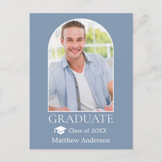 Modern Arch Grad Cap Dusty Blue Studenten Vykort (Framsida)