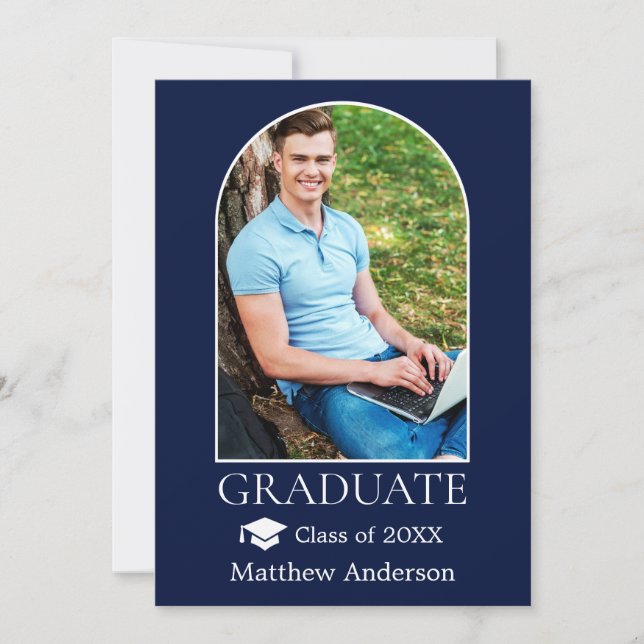 Modern Arch Grad Cap Photo Blue Studenten Meddelande (Framsida)