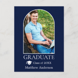 Modern Arch Grad Cap Photo Blue Studenten Vykort