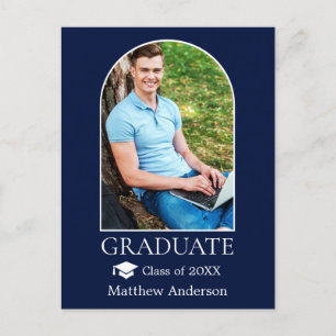 Modern Arch Grad Cap Photo Blue Studenten Vykort