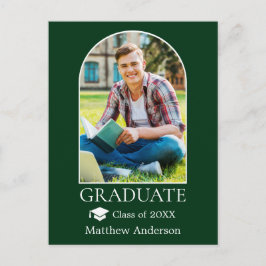 Modern Arch Grad Cap Photo Grönt Studenten Vykort