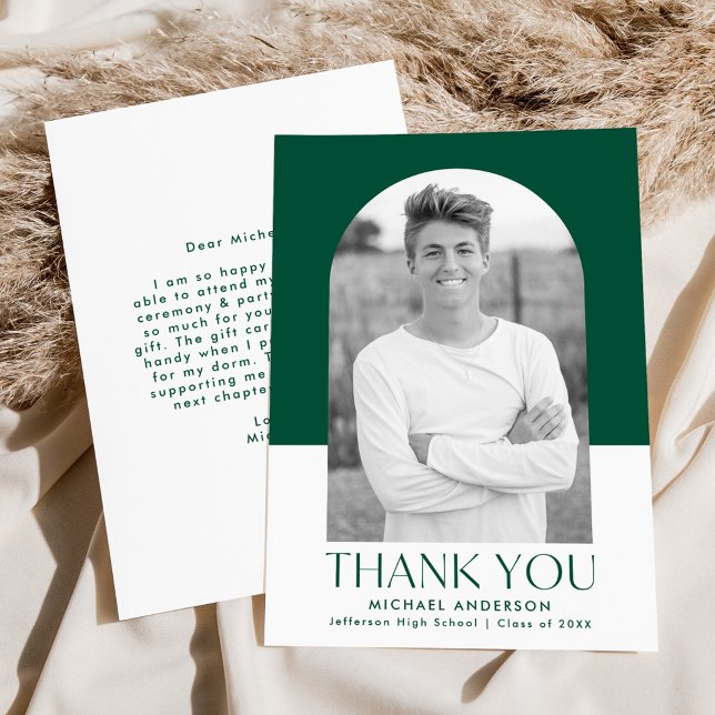 Modern Arch Grönt Färg Block Photo Studenten Tack Kort (Skapare uppladdad)