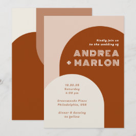 Modern Arch Groovy Retro Terracotta Bröllop Inbjudningar