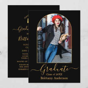 Modern Arch Guld Calligraphy Studentfest Inbjudningar
