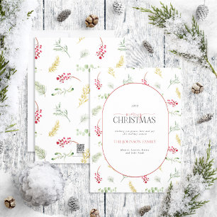 Modern Arch Guld Winter Greenery God jul H Julkort