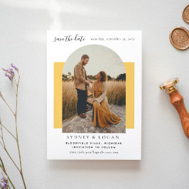 Modern Arch Gult Bröllop Photo Spara Datumet