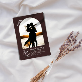 Modern Arch I Photo I Cocoa Brown i Bröllop Inbjudningar