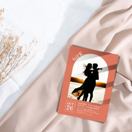 Modern Arch I Photo I Terracotta i Bröllop Inbjudningar