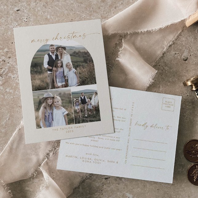 Modern Arch | Jul för Cream Photo Collage Family Helg Vykort (Skapare uppladdad)