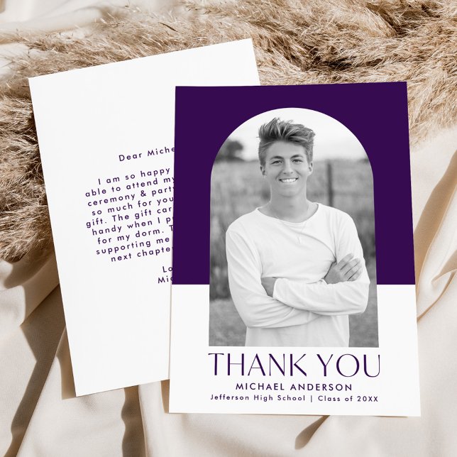 Modern Arch Lila Färg Block Photo Studenten Tack Kort (Skapare uppladdad)