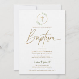 Modern Arch löv-utandning Gilded Guld Kor-baptism Inbjudningar