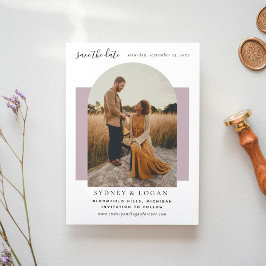 Modern Arch Mauve Lila Bröllop Photo Spara Datumet