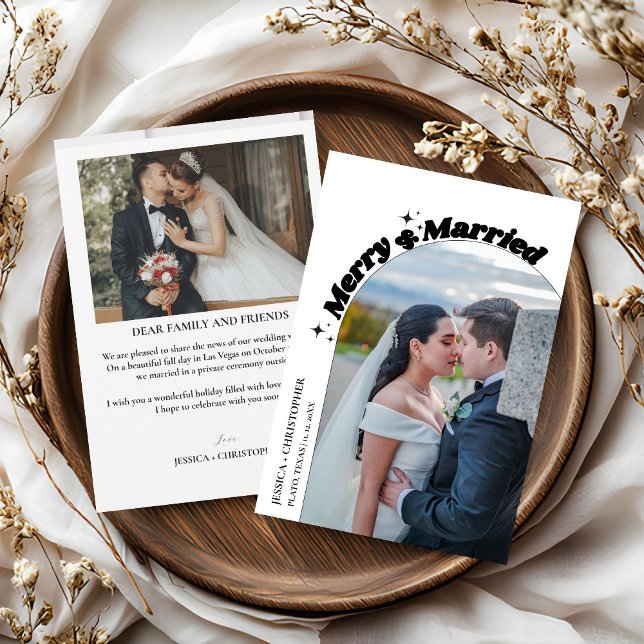 Modern Arch Merry & Married God Jul Elopement Julkort (Skapare uppladdad)