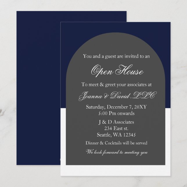 Modern Arch Navy Business Corporate Party Inbjudningar (Fram/baksida)