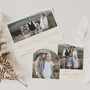 Modern Arch Nyheter om Cream New Year 3 Family P Julkort