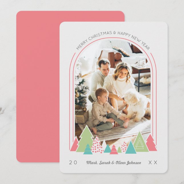 Modern Arch och färgfullt fotopatkort i Träd Inbjudningar (Fram/baksida)