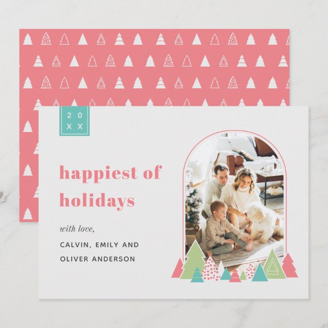 Modern Arch och färgfullt fotopatkort i Träd Inbjudningar (Fram/baksida)