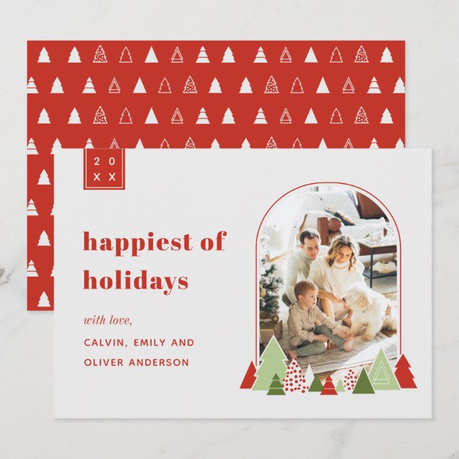 Modern Arch och färgfullt fotopatkort i Träd Inbjudningar (Fram/baksida)