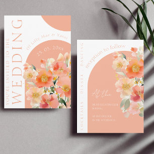Modern Arch Orange Peach Blommigt Bröllop Inbjudningar