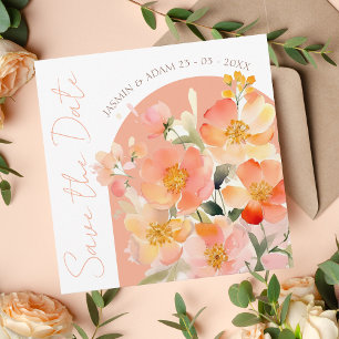 Modern Arch Orange Peach Blommigt Bröllop Spara Datumet