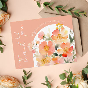 Modern Arch Orange Peach Blommigt Bröllop Tack Kort