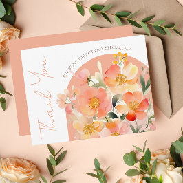 Modern Arch Orange Peach Blommigt Bröllop Tack Kort