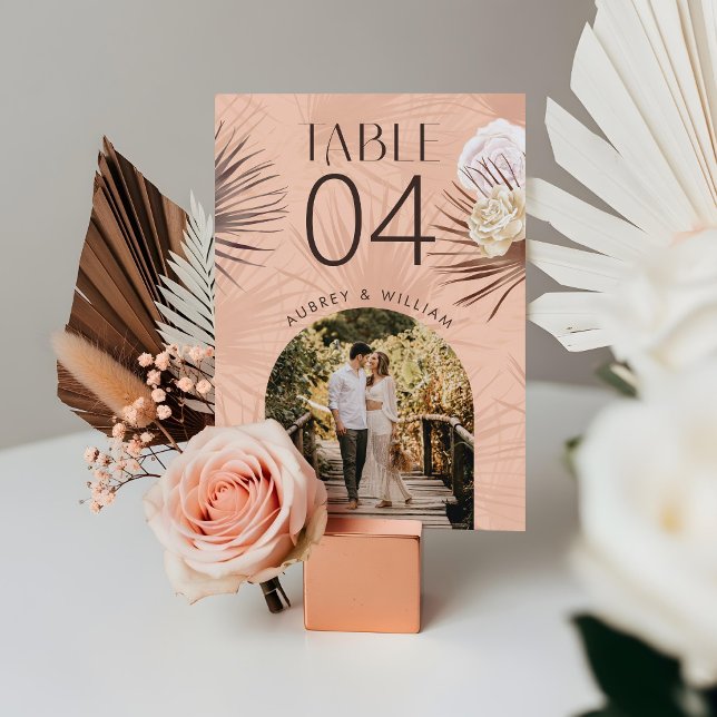 Modern Arch Photo Bohemian Boho Watercolor Blommig Bordsnummer (Modern Arch Photo Bohemian Boho Watercolor Florals Table Number)