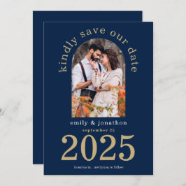 Modern Arch Photo Bröllop Navy Blue Spara Datumet