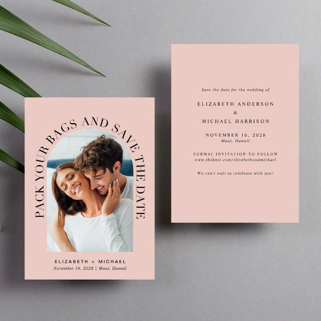 Modern Arch Photo Destination Wedding  Spara Datumet (Celebrate your love story with a save the date showcasing your photo in an elegant arch frame)
