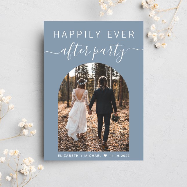 Modern Arch Photo Dusty Blue Wedding Reception Inbjudningar (Skapare uppladdad)