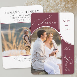 Modern Arch Photo Elegant Calligraphy Burgundy Spara Datumet