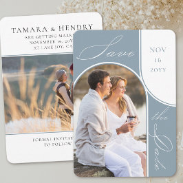 Modern Arch Photo Elegant Calligraphy Dusty Blue Spara Datumet