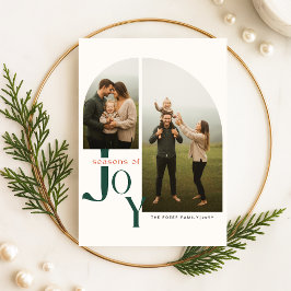 Modern Arch Photo Family Green Script Christmas Julkort