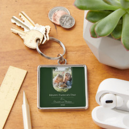 Modern Arch Photo Fars dag | Emerald Grönt Fyrkantig Silverfärgad Nyckelring