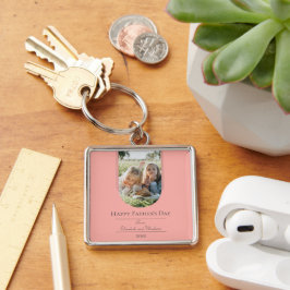 Modern Arch Photo Fars dag | Korall Fyrkantig Silverfärgad Nyckelring