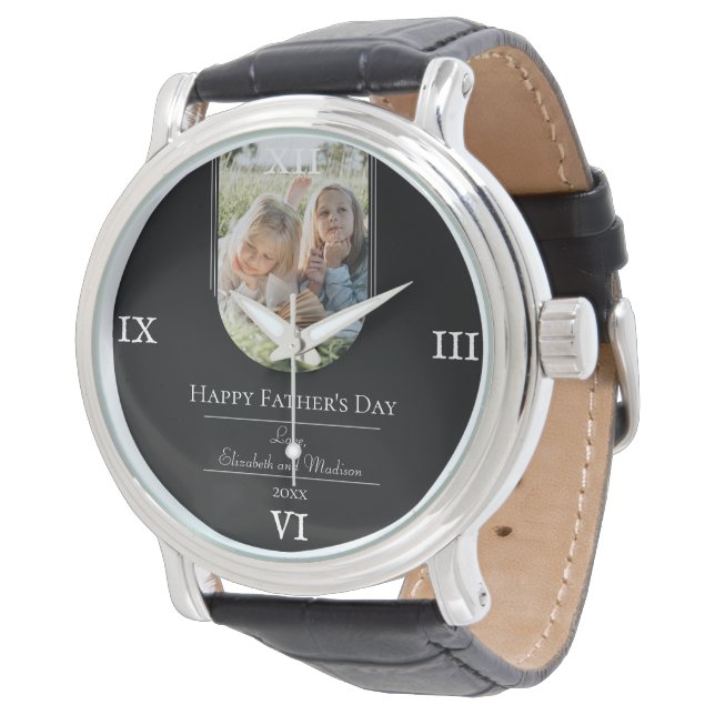 Modern Arch Photo Fars dag | Svart Armbandsur (Vinklad)