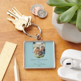 Modern Arch Photo Fars dag | Teal Fyrkantig Silverfärgad Nyckelring