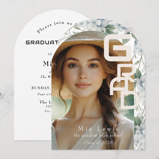 Modern Arch Photo Graduation Party Inbjudningar (Fram/baksida)