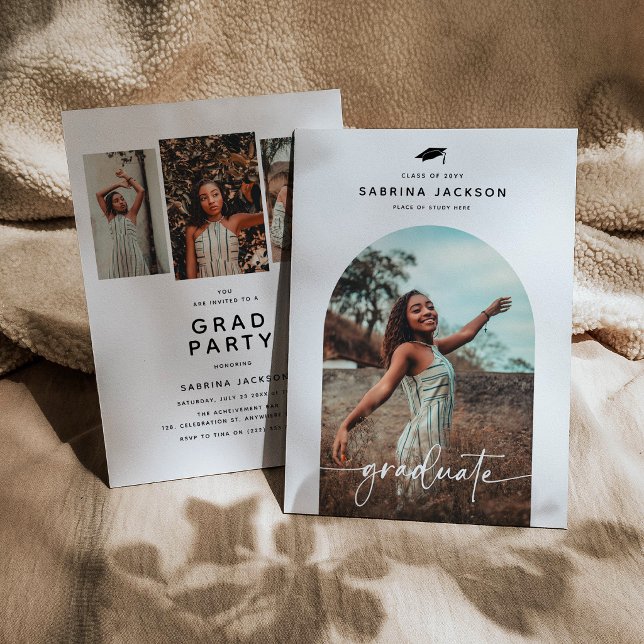 Modern Arch Photo Graduation Party Inbjudningar (Skapare uppladdad)