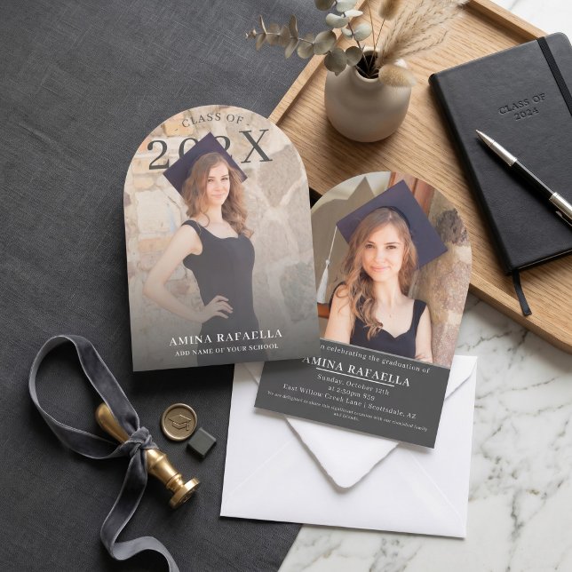 Modern Arch Photo Minimalist Graduation | PhotoPop Inbjudningar (Modern Arch Photo Minimalist Graduation Party Invitation Editable Template
)