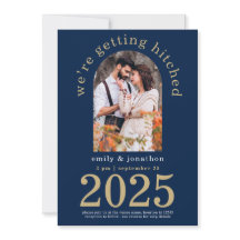 Modern Arch Photo Navy Guld Bröllop spara datum