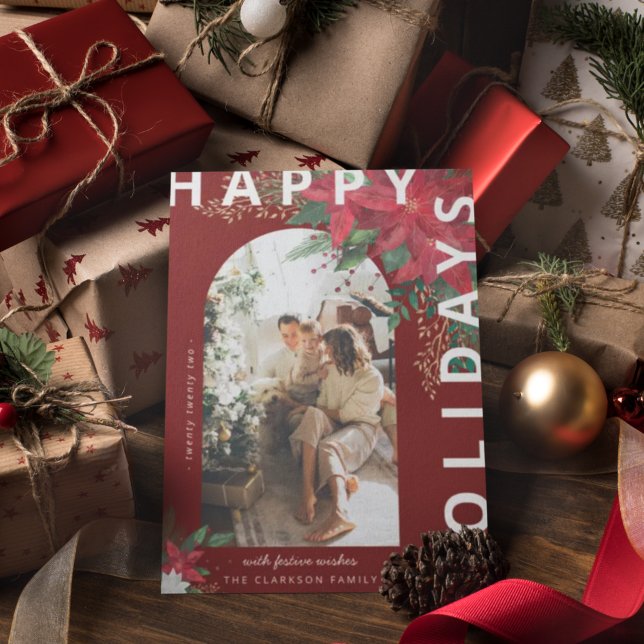 Modern Arch Photo Poinsietta Blommigt jul Julkort (Skapare uppladdad)