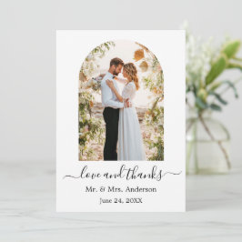 Modern Arch Photo Ram Kärlek och Tack Bröllop Kort