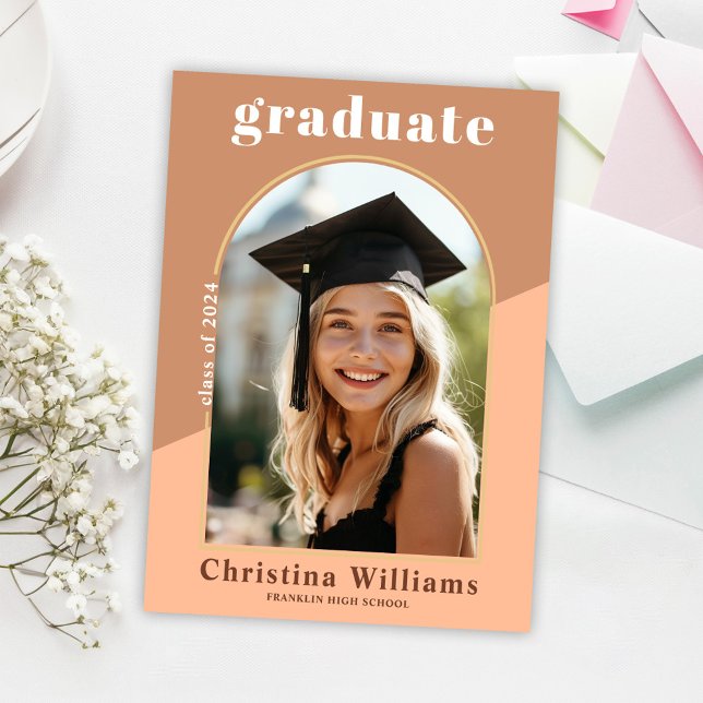 Modern Arch Photo Studenten i Student Meddelande (Modern High School Graduate Arch Photo Graduation Announcement)
