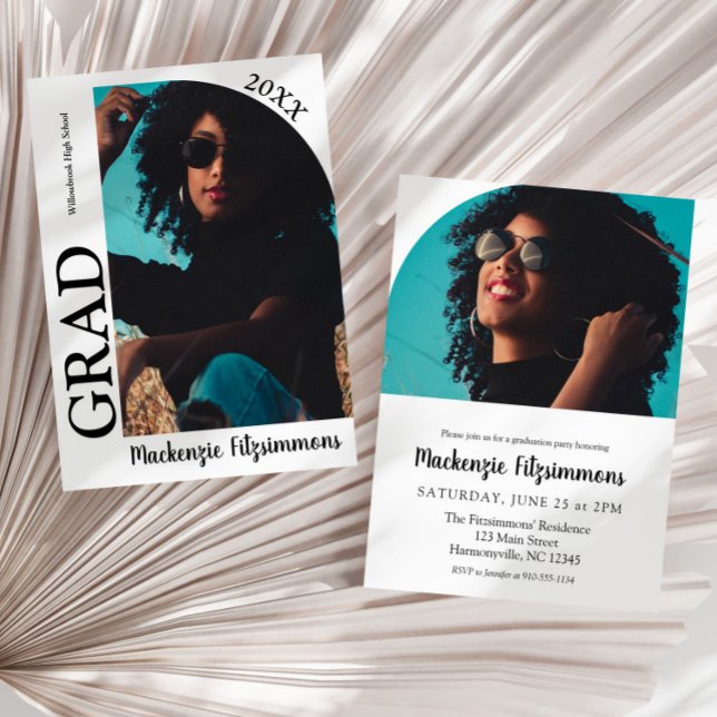 Modern Arch Photo Studenten-inbjudan Inbjudningar (White Modern Arch Photo Graduation Invitation)