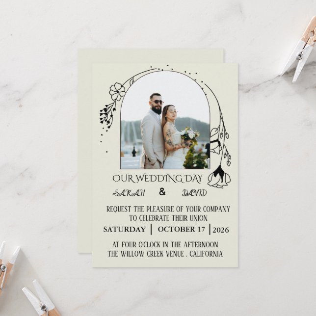 Modern Arch Photo Wedding Invitation Inbjudningar (Fram/Back In Situ)